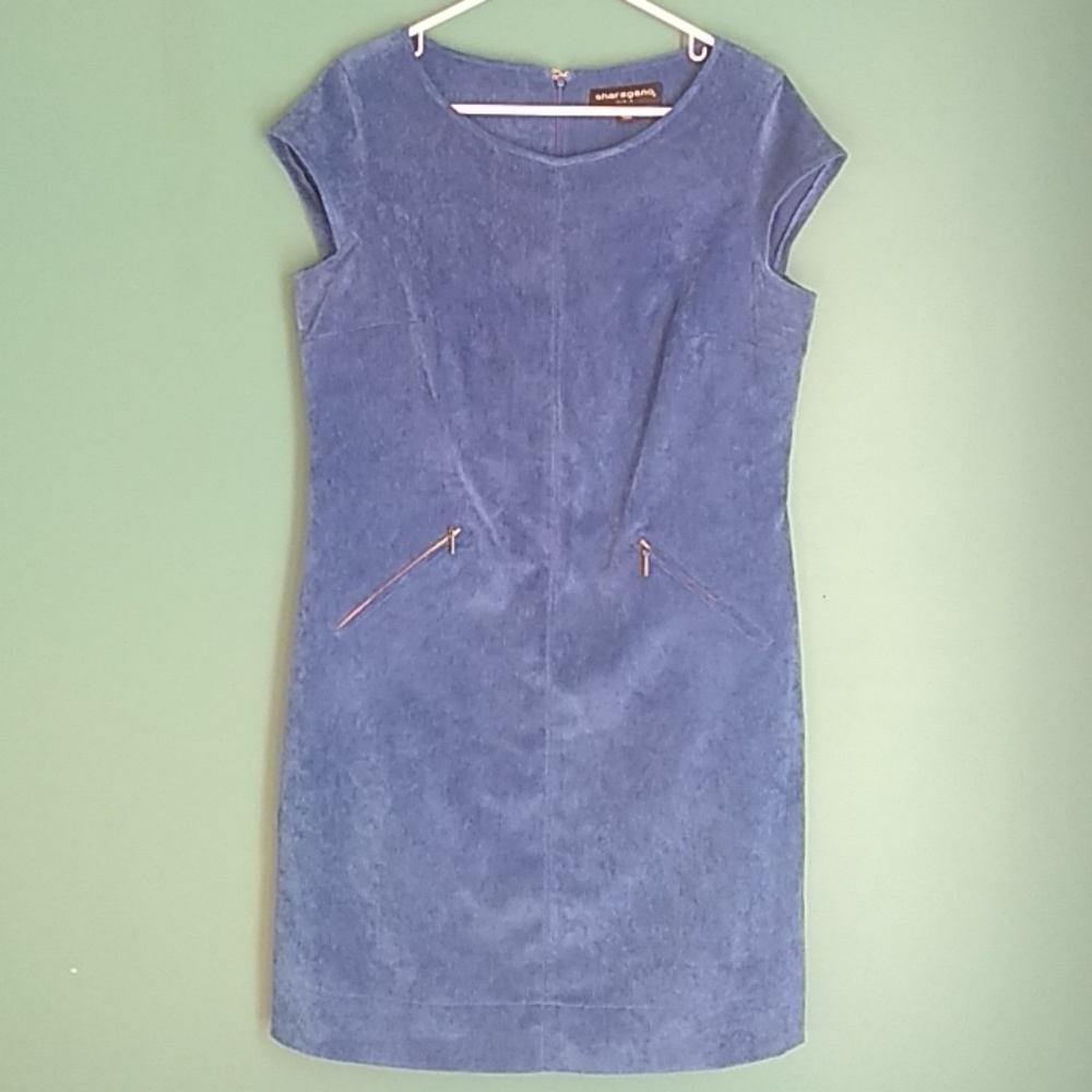 Sharagano Blue Corduroy Cap Sleeve Dress 